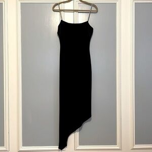 Classic velvet dress with CZ straps uneven cut on the bottom 3/4 length size M